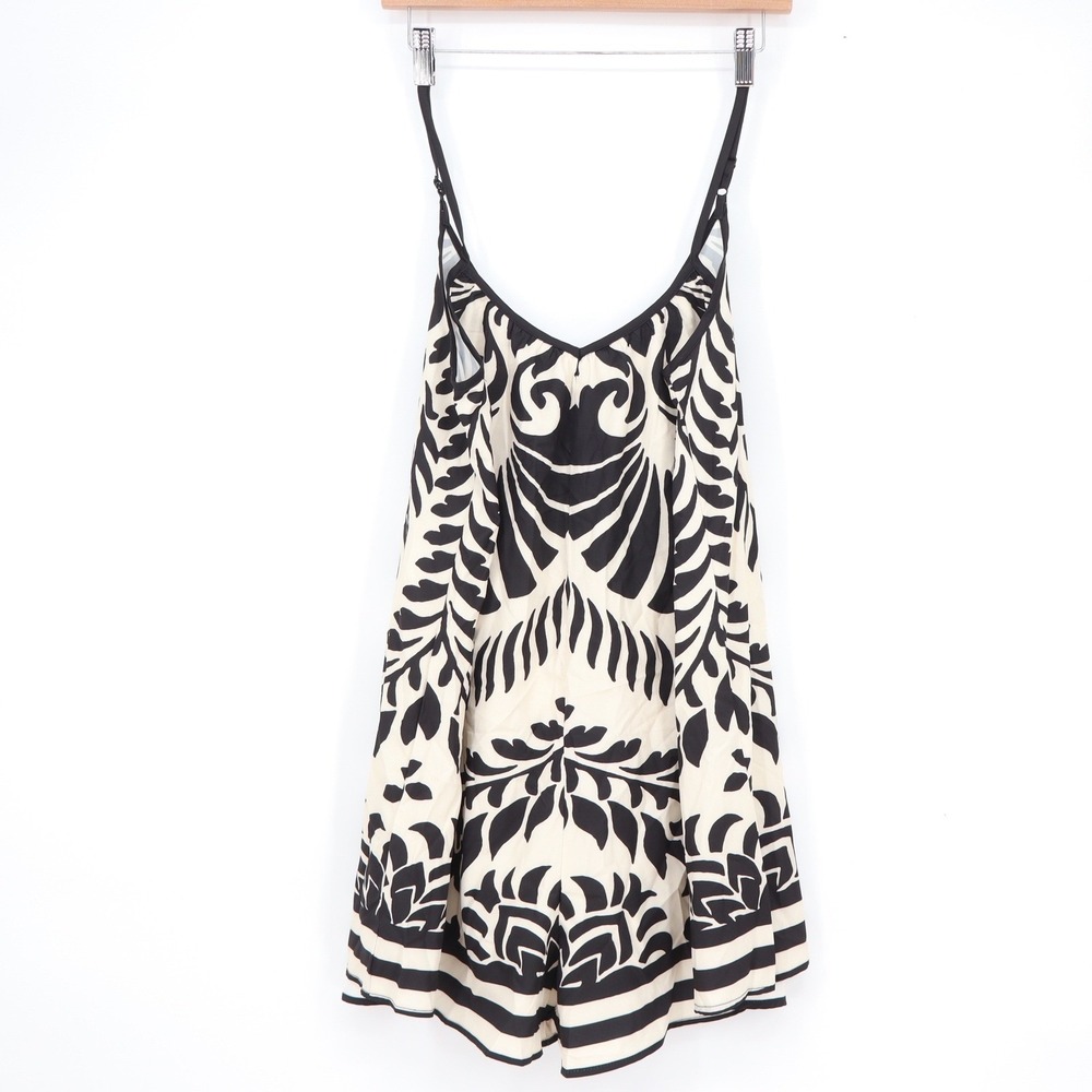 Nasty Gal Black Cream Damask Lace Up Romper Small - Picture 2 of 5